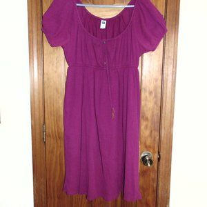 Gap 100% Cotton Crinkle Dress Empire Bodice Button/Tie Front SZ M DARK PINK
